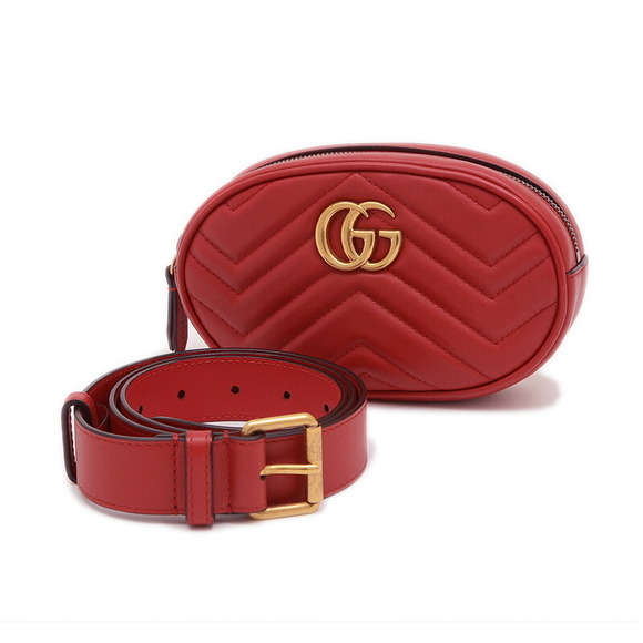 Gucci Waist Quilted Leather Red Bag GG Marmont - Picture 1 of 7